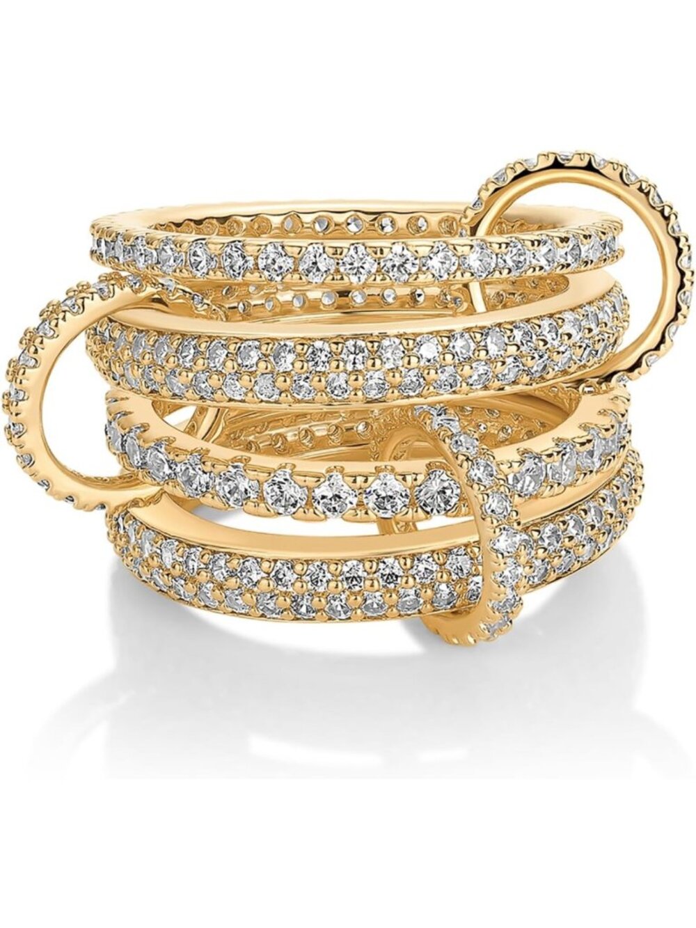 Trendy 14K Gold Plated Interlocking Chunky Stackable Rings for Women - CZ